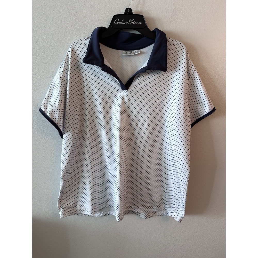 Women's Tail Golf Polo Shirt Polka Dots White Blue Size 2xl Short Sleeve Vneck